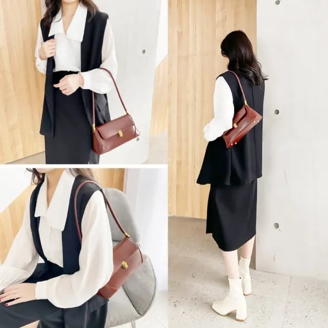 【簡約復古】雙11 法式都會女子高雅腋下包(女生生日禮物 穿搭配件 皮革 肩背包 側背包 單