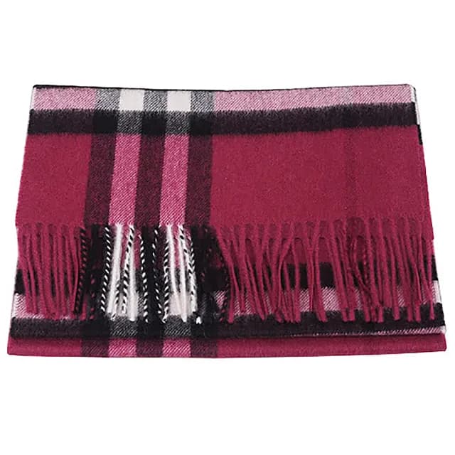 【BURBERRY 巴寶莉】經典大格紋喀什米爾羊毛圍巾/披巾(茜洋紅)