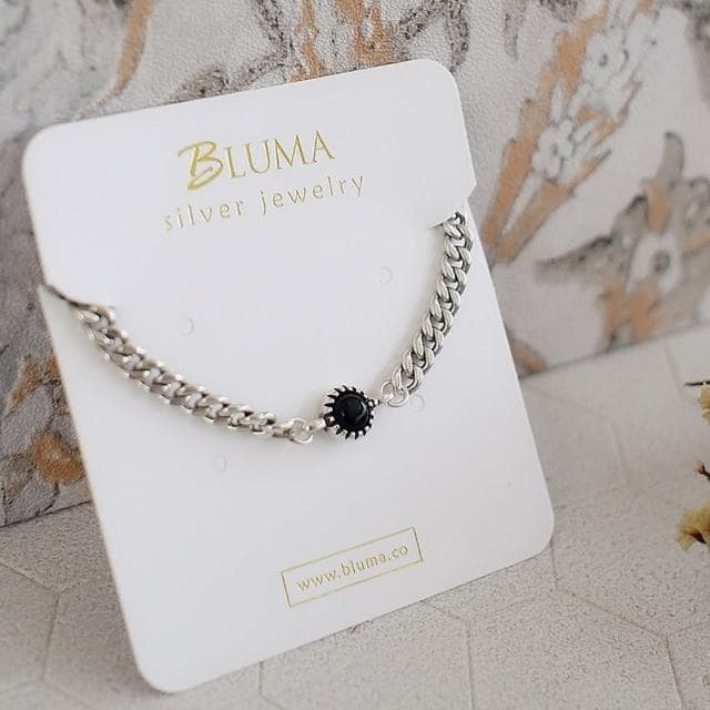 【BLUMA】黑瑪瑙手鏈 鎖鏈手鍊 午夜爵士純銀手鍊(水晶復古泰銀手鏈 極簡個性鎖鏈 女生禮物 飾品