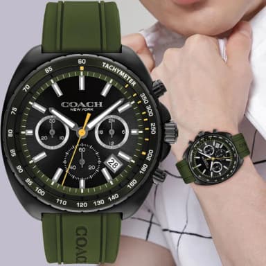 【COACH】Charter 軍綠色三眼計時手錶 男錶-44mm 送禮 禮物 推薦(CO14602707)