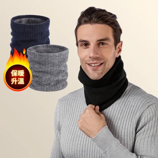 【YIN MY MIND】冬季時尚 針織加絨羅紋彈性脖圍(脖圍/圍巾/套頭圍巾/針織圍巾)