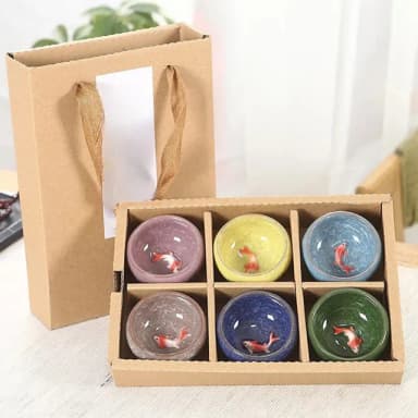 【TEA Dream】日式大正高質感年年有魚冰裂茶杯禮盒組(過年禮盒 交換禮物 長輩禮物 茶具)
