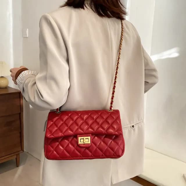 【LEESA】情人節禮物 黑色鏈條包包\小香風包包\鏈條包包\斜背包\小包包\菱格包\女士單肩包\小香風斜包包\小