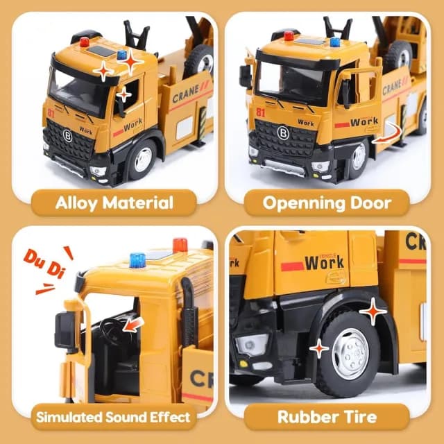【CuteStone】兒童仿真工程卡車與聲光大型起重機套裝組合玩具(玩具車  生日玩具 兒童益智玩具)