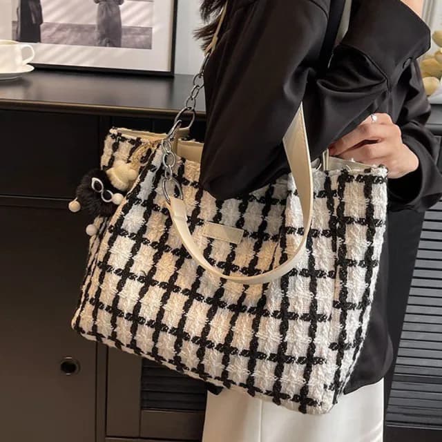 【Porabella】簡約休閒 秋冬時尚格紋單肩包托特包 ins風 送女友 情人節禮物首選 Shoulder Bags