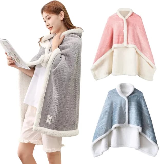 【SUNLY】法蘭絨雙層披肩毯 辦公午睡毯 披肩斗篷 保暖毯 空調毯(聖誕交換禮物)