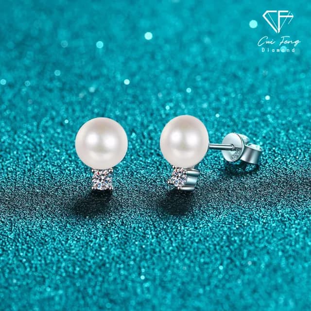 【CF鑽飾】耳環 天然淡水珍珠X莫桑鑽《溫雅珍珠》雙11限定(20分 天然淡水珍珠 情人節)