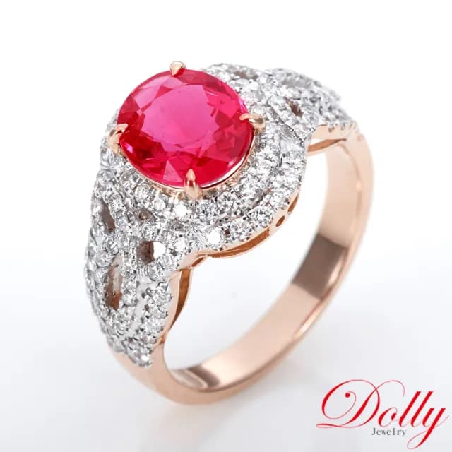 【DOLLY】2克拉 無燒紅寶石18K玫瑰金鑽石戒指-003(母親節 長輩送禮 交換禮物首選)