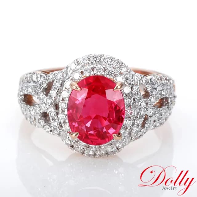 【DOLLY】2克拉 無燒紅寶石18K玫瑰金鑽石戒指-003(母親節 長輩送禮 交換禮物首選)