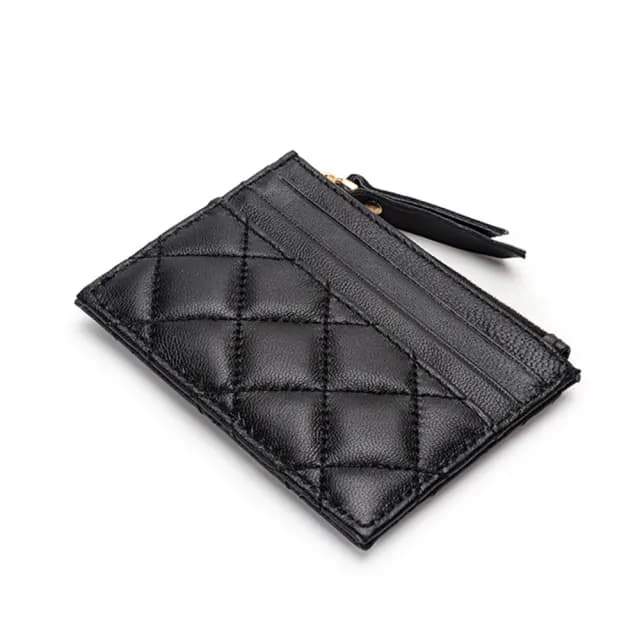 【EGO+】雙11 真皮 羊皮菱格紋 信用卡片夾 零錢包(真皮包包 硬幣袋 名片夾)