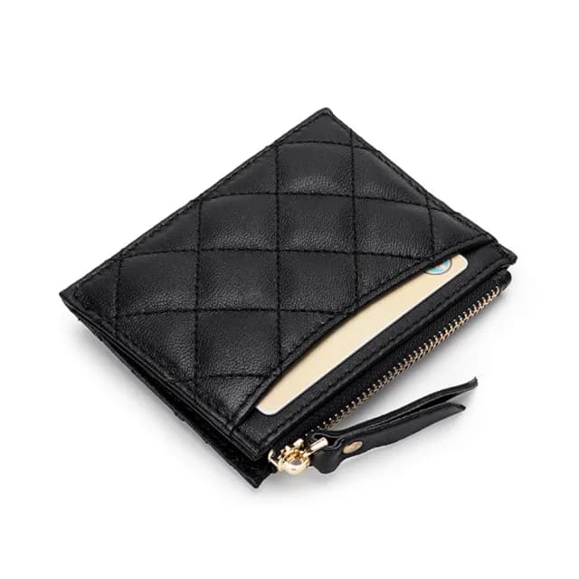 【EGO+】雙11 真皮 羊皮菱格紋 信用卡片夾 零錢包(真皮包包 硬幣袋 名片夾)