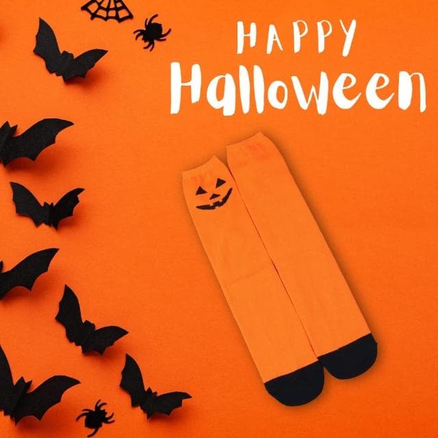 【WAJI 襪集】母親節禮物 萬聖節主題襪-半統襪單雙 橘色南瓜(HALLOWEEN 台灣製 半統襪 兒童款 襪子 童襪 棉