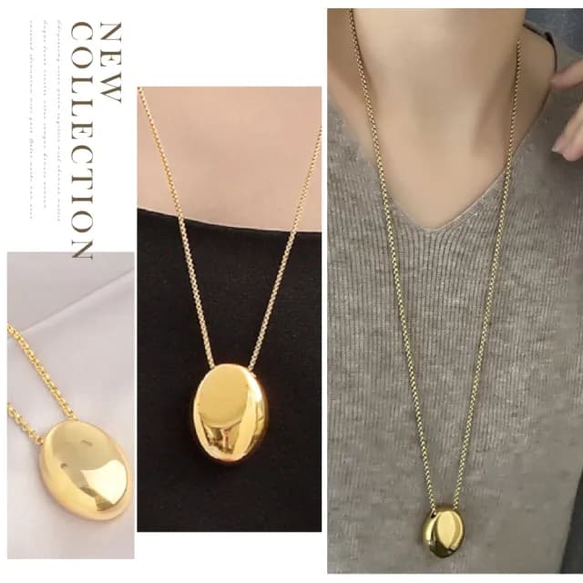 【質感配件】鈦鋼個性輕奢加長長鍊項鍊(顯瘦穿搭 圓臉必備 鏡面橢圓吊墜 毛衣鍊 項鏈 秋冬 女生)