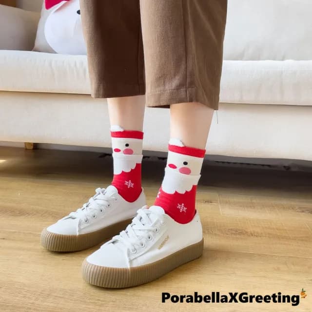 【Porabella】交換禮物  中筒襪 雪人薑餅人 麋鹿雪人雪花 聖誕節必買 精美包裝 盒裝聖誕中筒襪(一組4雙)