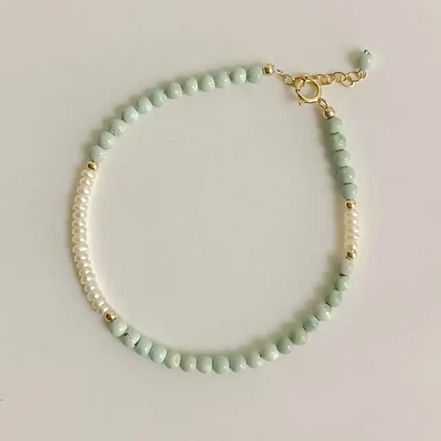 【LEEHER】珍珠手鍊/綠松石手串/百搭飾品/手環/新中式/原礦石手鍊/日系手鍊/生日禮物/細手鍊/氣