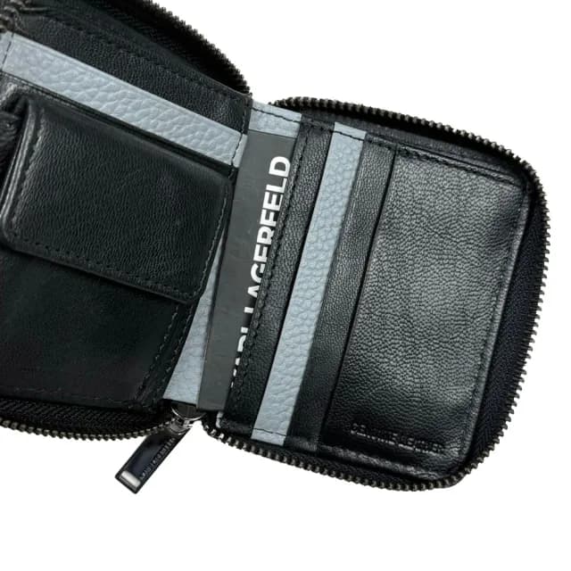 【KARL LAGERFELD 卡爾】漸層設計 拉鍊 附盒 真皮皮夾 零錢袋 短夾 錢包 生日禮物 送禮(零錢袋短夾1014)