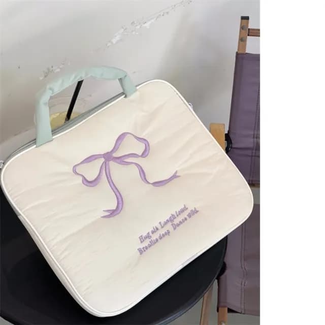 【巴黎精品】父親節禮物 手拿包帆布電腦包(可愛刺繡蝴蝶結男女包包4色w1ac13)