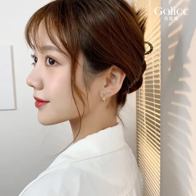【Golicc】韓版 精緻八星芒 方晶耳環(99購物限定 生日 飾品 耳釘 耳飾 耳墜 禮物)