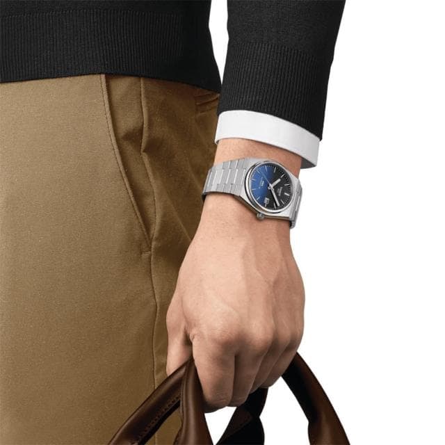 【TISSOT 天梭 官方授權】PRX系列 復古風酒桶型紳士漸層機械錶-40mm 情人節 禮物(T1374071105101)