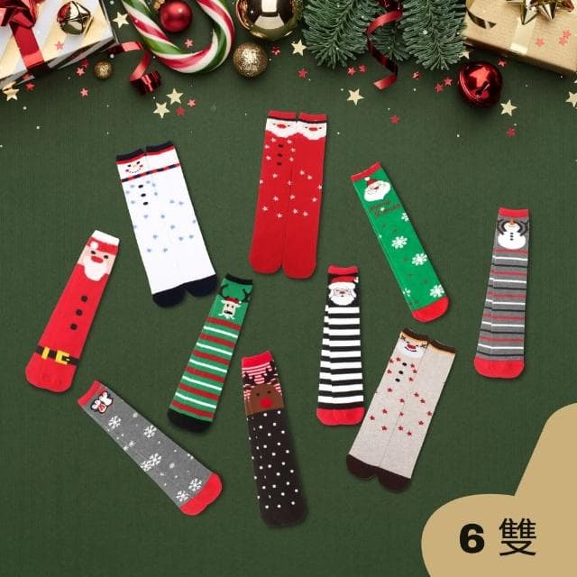 【WAJI 襪集】聖誕節主題襪-半統襪 6入 交換禮物 台灣製 成人兒童適合 棉質(Merry Christmas)