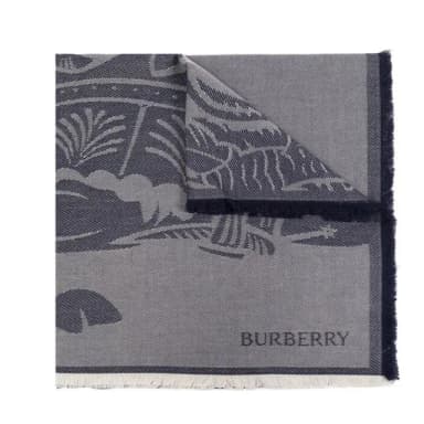 【BURBERRY 巴寶莉】Ekd 女士羊毛羊絨混紡圍巾(靛藍色)