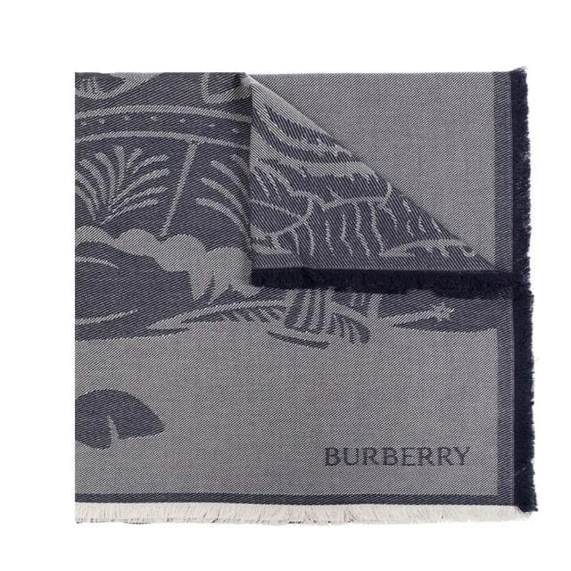 【BURBERRY 巴寶莉】Ekd 女士羊毛羊絨混紡圍巾(靛藍色)