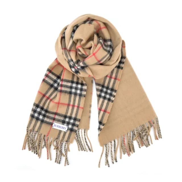 【BURBERRY 巴寶莉】雙面兩用格紋羊絨圍巾(典藏米色)