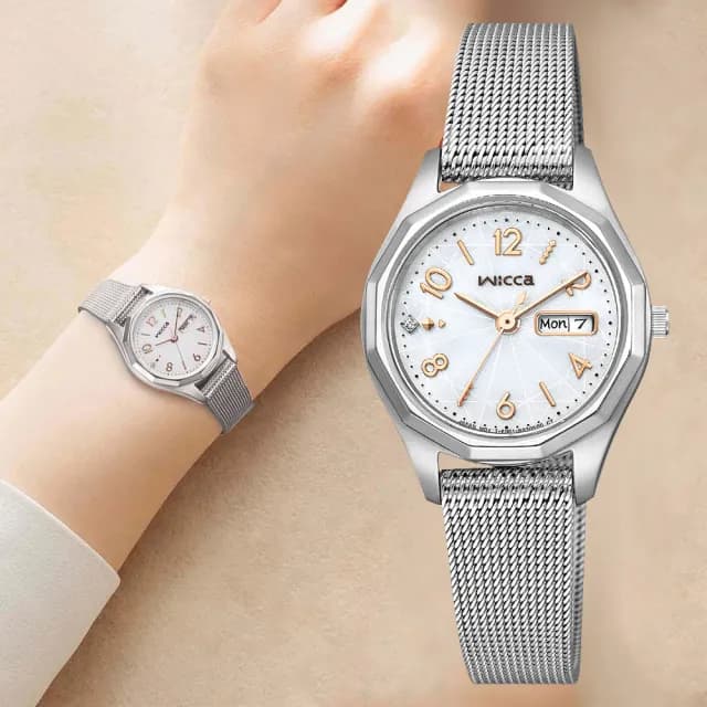 【CITIZEN 星辰】Wicca 太陽能日曆米蘭帶女錶-26.5mm 送禮推薦 手錶 禮物 送禮(KH3-517-11)