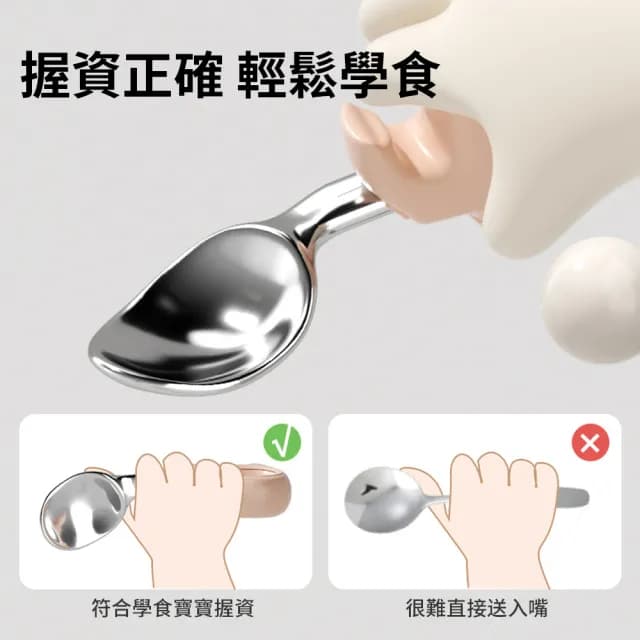 【aiebao】316不鏽鋼兒童餐具組 寶寶握叉匙組 兒童湯匙 交換禮物(湯匙 叉子 學習餐具 學吃飯 輔助勺)
