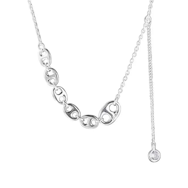 【米蘭精品】現貨+預購 925純銀項鍊豬鼻子吊墜(韓版鋯石流蘇鎖骨鏈女飾品74iu22)
