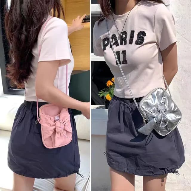 【LEEHER】情人節禮物 七夕 女生/包包/斜背小方包/尼龍小包包/小朋友包包/蝴蝶結包包/銀色包包/可愛包包/攜