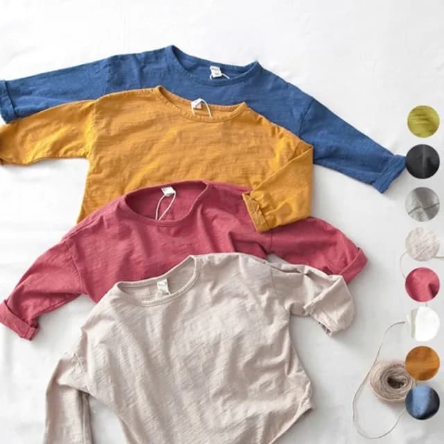 【橘魔法】圓弧下擺竹節棉長袖上衣(薄長袖 內搭衣 秋裝 中性款 男童 女童 兒童 童裝 中童)