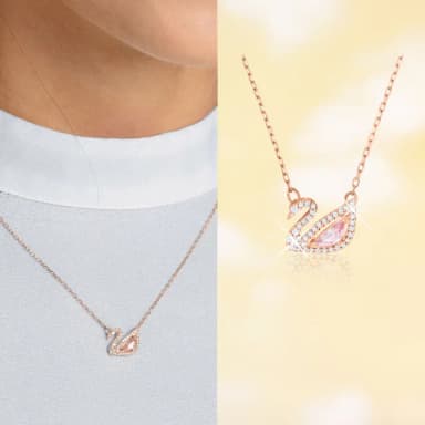 【SWAROVSKI 官方直營】Swan 項鏈 天鵝 粉紅色 鍍玫瑰金色調 母親節禮物