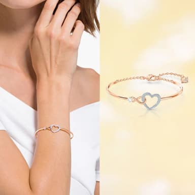 【SWAROVSKI 官方直營】Hyperbola 手鐲 無限符號和心形 白色 多種金屬潤飾 母親節禮物