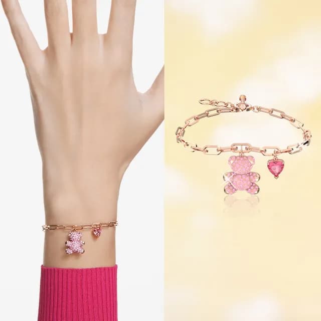 【SWAROVSKI 施華洛世奇】Teddy 手鏈 粉紅色 鍍玫瑰金色調