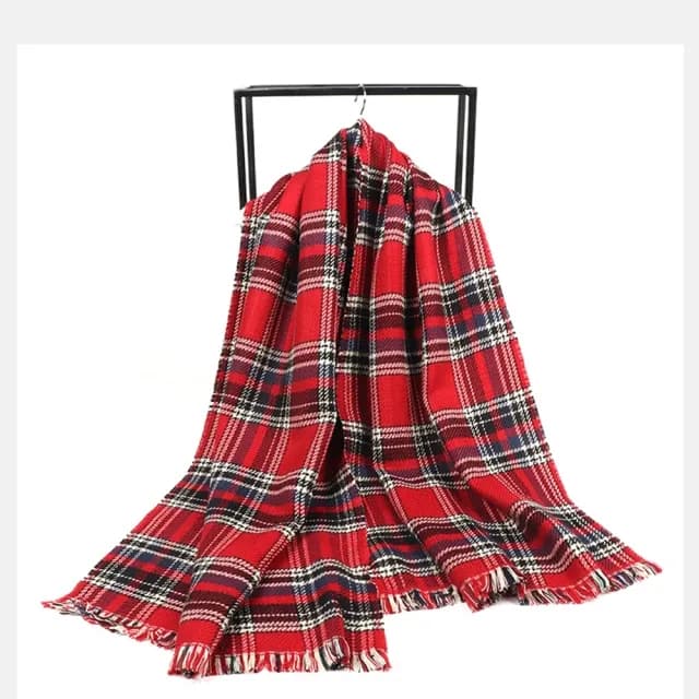 【橘魔法】黑紅格子仿羊絨圍巾(披肩 披巾 大人 聖誕節 耶誕節 過年 喜宴 新年 寒流 滑雪 保暖 交換禮物)
