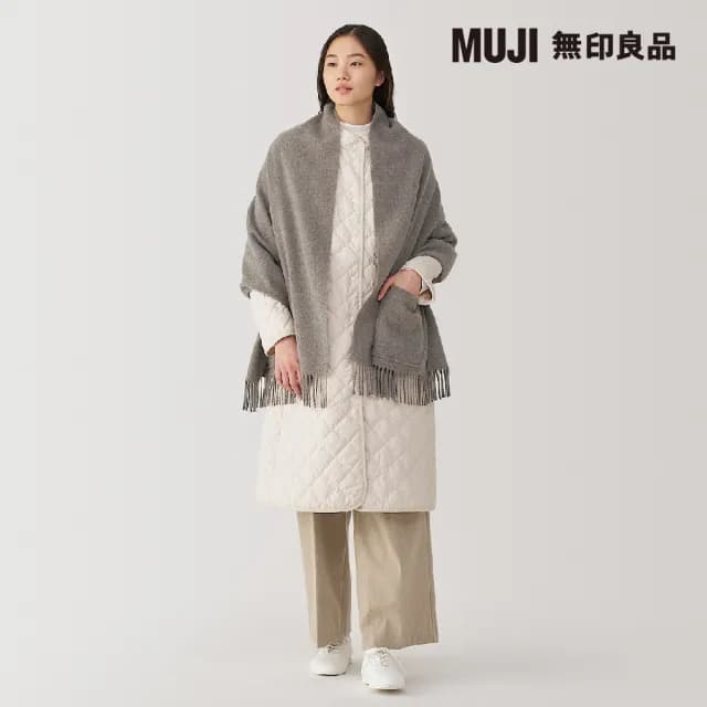 【MUJI 無印良品】羊毛附口袋大判披肩(共3色)