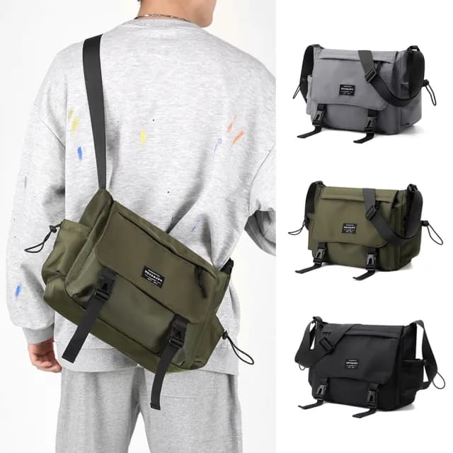 【Starshop】尼龍防潑水男士斜挎包 14吋 機能側背包 斜背包 郵差包 單肩包 防水包(父親節禮物)