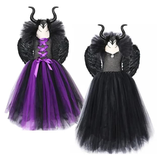 【橘魔法】黑魔女紗裙洋裝+翅膀+髮箍 套裝(萬聖節服裝 造型服 戲劇 表演 角色扮演 女童 大童 兒童 童裝)