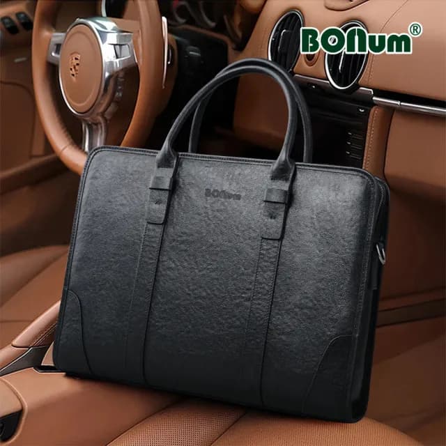 【BONum 博紐】父親節禮物 高階男士植鞣真皮經典商務筆電包(真皮包包 真皮 公事包 型男 老公 主管 業務