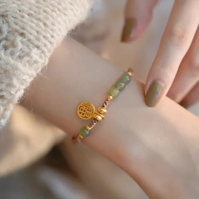 【LEESA】雙11 編織手環\和田玉手鍊\福字吊墜\兒童手鍊\保平安\氣質手鍊\百搭飾品\禮物\手鍊\手