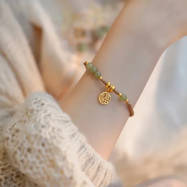 【LEESA】雙11 編織手環\和田玉手鍊\福字吊墜\兒童手鍊\保平安\氣質手鍊\百搭飾品\禮物\手鍊\手