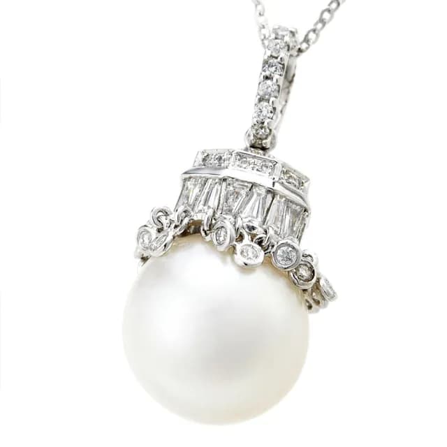 【DOLLY】14K金 天然南洋珍珠13mm鑽石項鍊(母親節 長輩送禮 交換禮物首選)