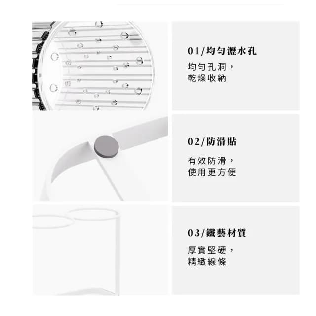 【加分廚房】簡約透明感雙筒餐具收納瀝水架(可拆卸 防滑 筷子筒 晾乾架 晾曬架 刀架 筷籠 置物桶 湯匙)