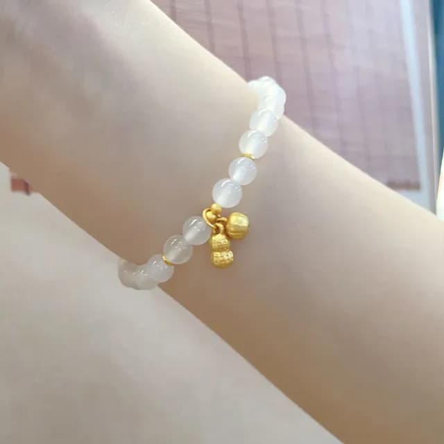 【LEESA】白瑪瑙手串\純銀手鍊\招財手鍊\花生吊飾\新中式\小眾設計\轉運手鏈\生日禮物\手環\手