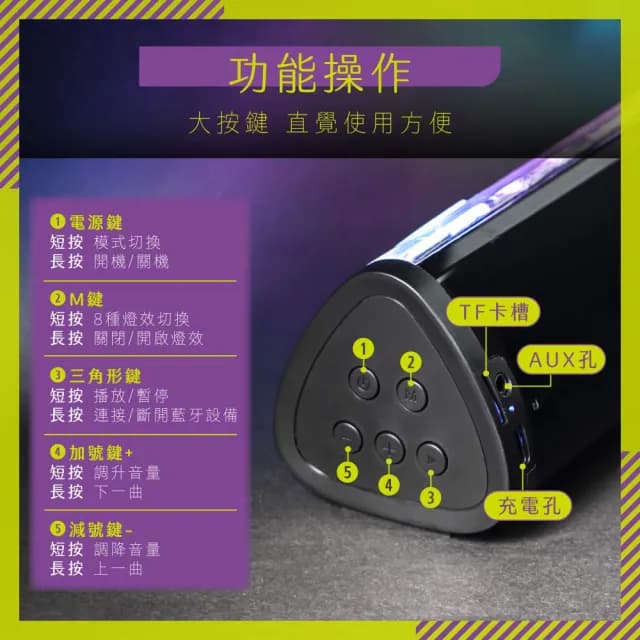 【KINYO】機械型藍芽喇叭 環形RGB氣氛燈無線聲霸音響