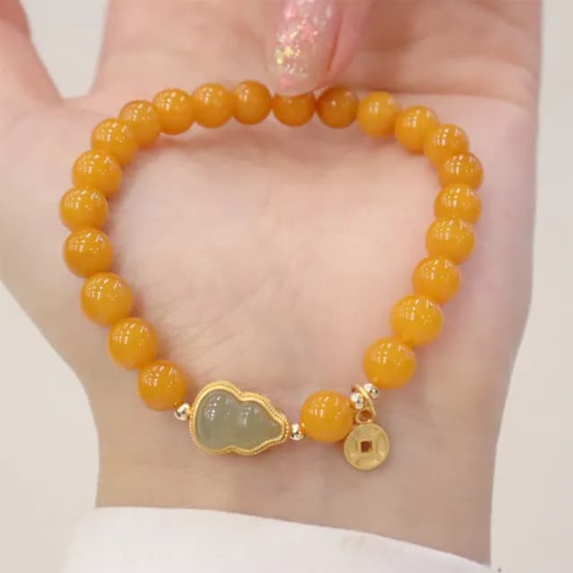 【LEESA】情人節禮物 七夕 葫蘆蜜蠟手串\和田玉手串\天然蜜蠟手串\玉葫蘆\招財手鍊\水晶手鍊\蜜蠟手串\禮物