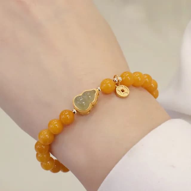 【LEESA】情人節禮物 七夕 葫蘆蜜蠟手串\和田玉手串\天然蜜蠟手串\玉葫蘆\招財手鍊\水晶手鍊\蜜蠟手串\禮物