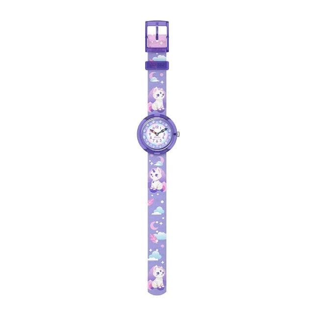 【Flik Flak】兒童錶 COSMICAT 兒童手錶 兒童禮物 瑞士錶 編織錶帶(31.85mm)
