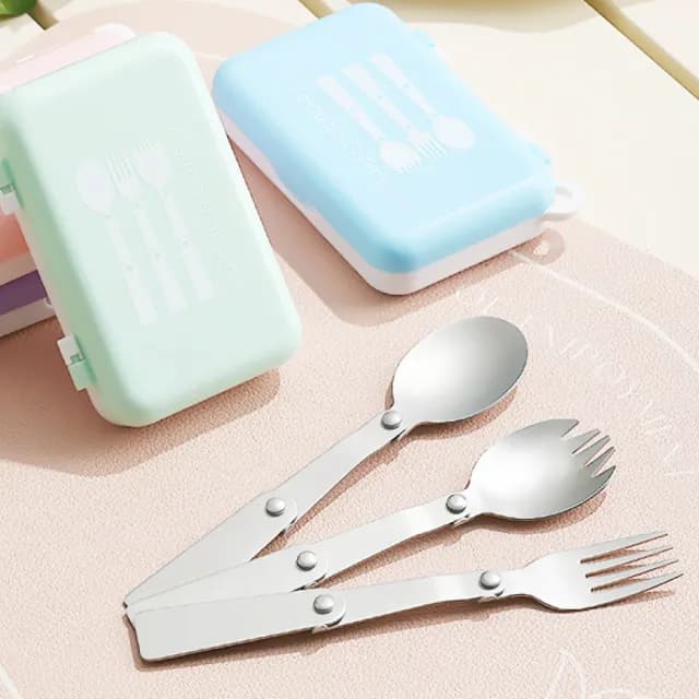 【愛環保】304不銹鋼折疊環保餐具(露營 野餐 湯匙 叉子 上班 收納防塵 下午茶 小巧便攜 外出)